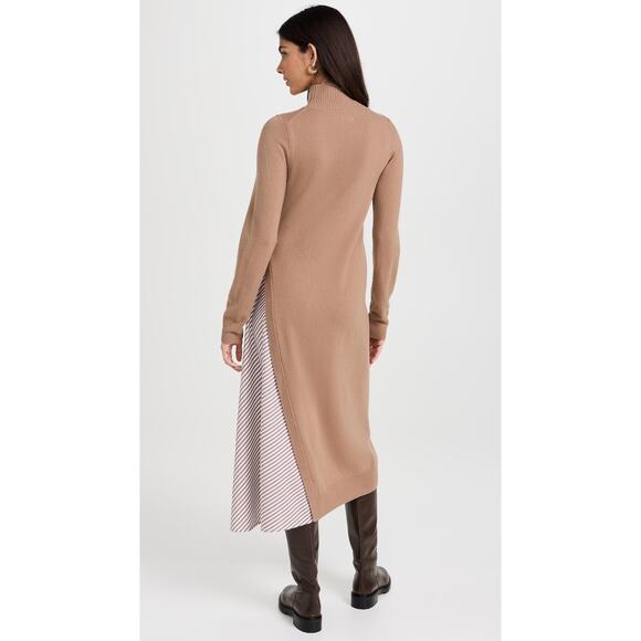 Naadam xs 0-2 Caramel Asymmetrical Wool Cashmere Hybrid Turtleneck Midi Dress - Picture 2 of 8